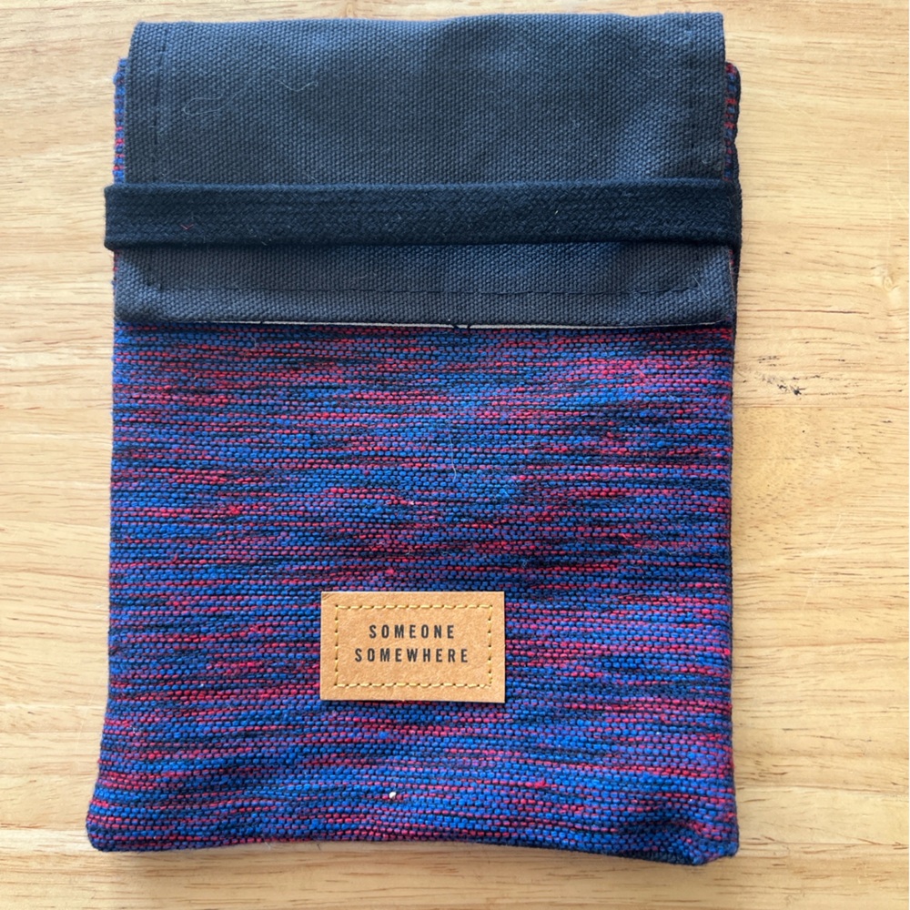 Someone Somewhere Fabric Pouch - Blue & Red Woven Passport Holder Delta